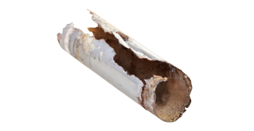 A rusted pipe from water vapor in compressed air.